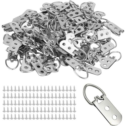 D Ring Picture hangers, 52PCS Picture Hanging Hooks, Frame Hooks Double Hole with Screws D Ring Picture Hangers Sets for Painting Photo Pictures Clock(Silver)