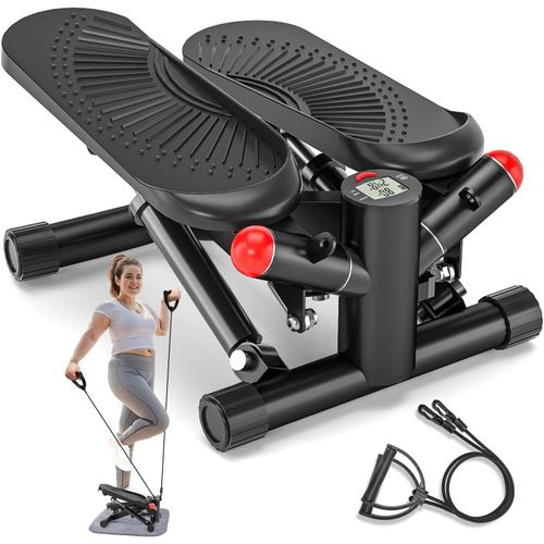 2 in 1 Fitness Stepper with Elastic Ropes, Mini Stepper Device with Multifunctional Screen, Stair Step Training for Leg Arms Butt Training
