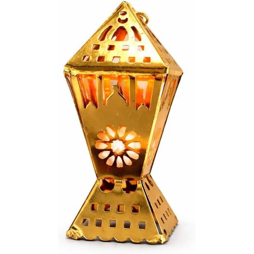 Metal Lantern Candle Holder, Gold, Decorative Cutout Design, Ramadan Islamic Decor, Hanging or Tabletop