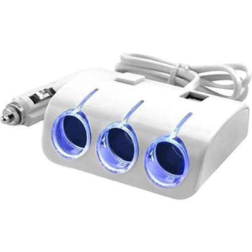مقبس ولاعة سجائر بثلاثة منافذ مع منفذي USB - أبيض، للهواتف المحمولة