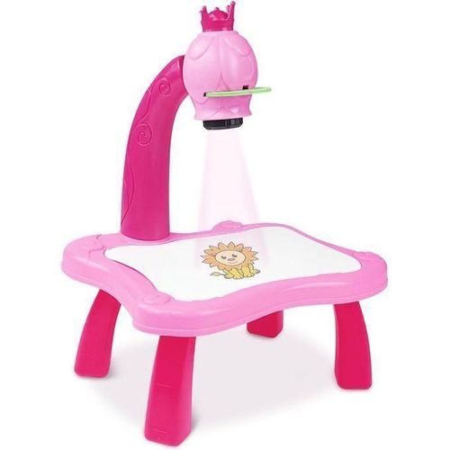 Childrens drawing and coloring table with an educational dinosaur shaped projector