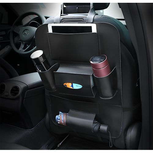 Car Backseat Organizer - Luxury leather car seat organizer with multiple pockets for a tidy and stylish vehicle interior