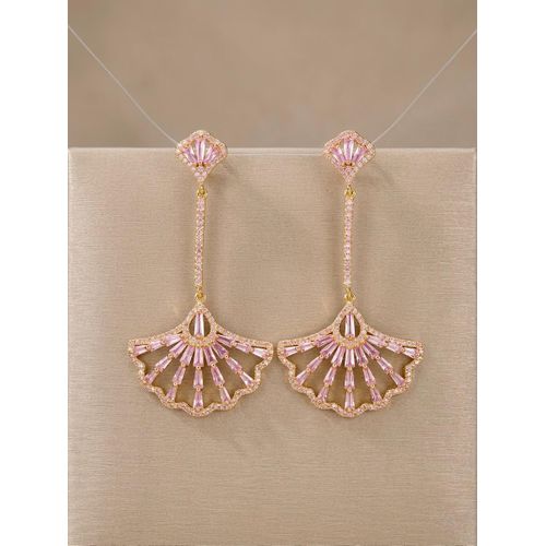 Luxury Pink Crystal Fan Drop Earrings - Elegant Art Deco Tassel Dangle