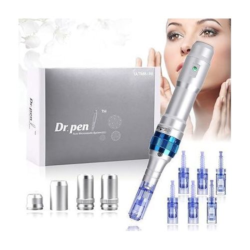 Dr. Pen A6 Rechargeable Electric Derma Pen with 2 x 12-Pin Needle Cartridges for Hair Loss, Scars, and Acne Treatment, Adjustable from 0.25-2.5mm