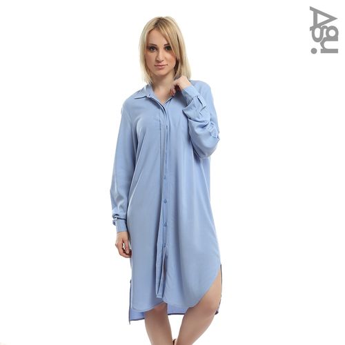 Shirt Dress - Medium Blue - (113)