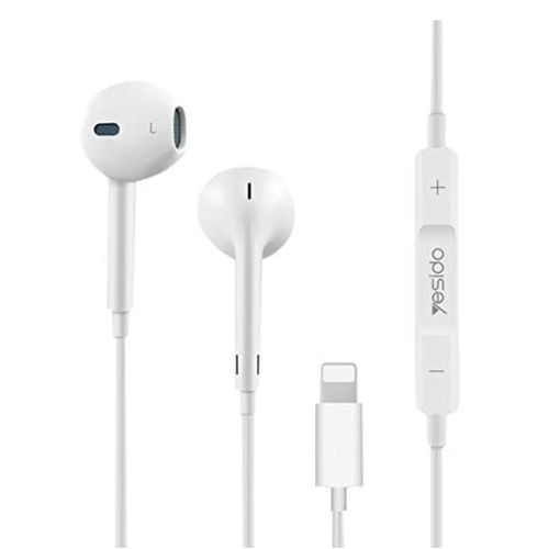 YH20 Wired Lightning Earphones – In-Ear Headphones with Built-in Mic, Call Control & Noise Isolation, White
