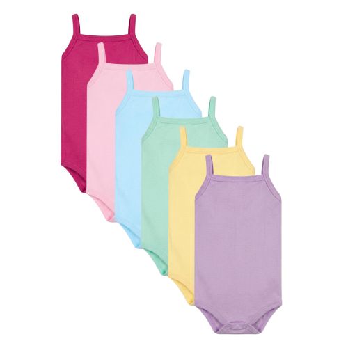 Junior Pack of 6 Cotton 1000% Plain Colors Bodysuits Girl