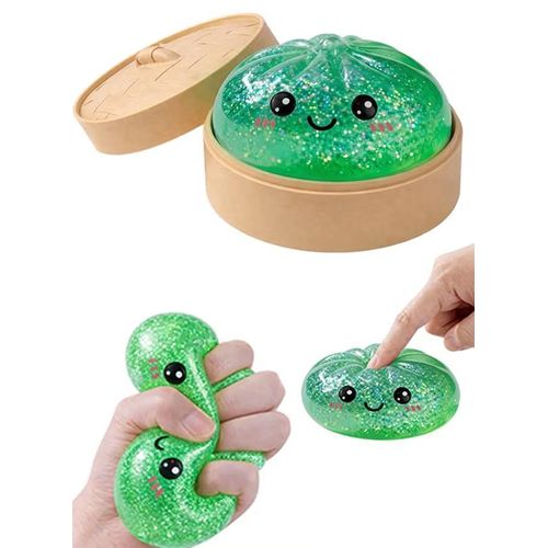 Green Glitter Dumpling Squishy Fidget Toy, Stress Relief Squeeze Sensory Toy