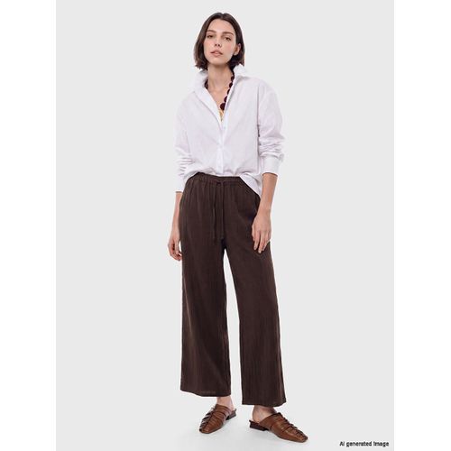 Elastic Waist Textured Women's Trousers