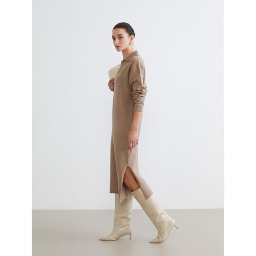 Polo Neck Slit Knit Dress