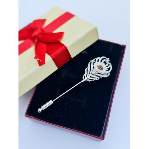 بروش و دبوس ملابس ريشة عين الحسود الفضي المرصع بالفصوص