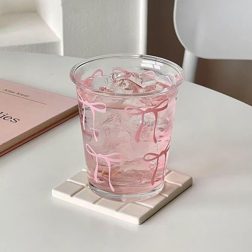 Charming Glass Cup with Bow Detail (350ml) – Ideal for Water, Coffee, and Office Use – Distinctive Girly Design