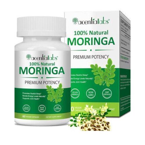 Moringa Capsules 800mg, Pure Moringa Powder Capsules Supports Energy, Joint & Immunity & Gut Health, Vegan Extract Non-GMO (60pcs)