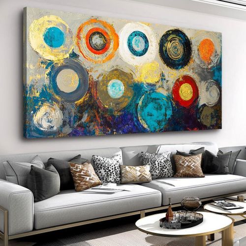 Large Abstract Colorful Circle Wall Art Framed Canvas Print for Living Room, Bedroom, Dining Room, Home Office Modern Ready to Hang Home Decor - 24x48(60CMx120CM)