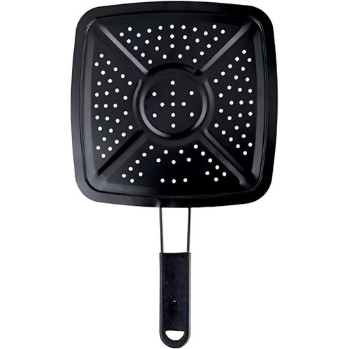 Square Perforated Frying Pan with Folding Handle, Non-Stick, Black, Ventilated Cookware, Saute Fry Pan black