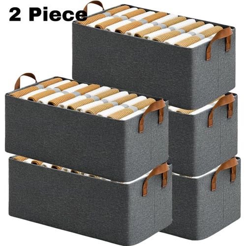 2-Pack Large Foldable Fabric Storage Bins with Handles – Collapsible Organizer for Clothes & Toys (Grey)