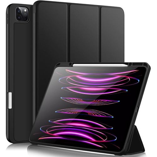 جراب تين تك لجهاز iPad Pro 12.9 موديلات 2022/2021/2020/2018، غطاء خلفي من مادة TPU الناعمة مع حامل قلم لجهاز iPad Pro 12.9 بوصة من الجيل السادس/الخامس/الرابع/الثالث (أسود)