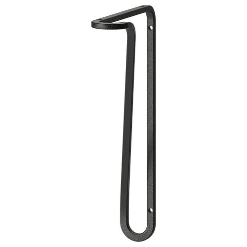 Bracket A black FÖRLÄGGARE wall bracket. Its made of powder-coated steel and a slightly twisted design, accommodating shelves of different depths.