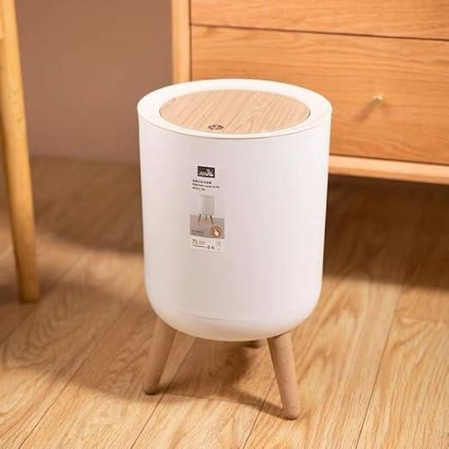Automatic wastebasket for the bedroom - Basket Touch with a stylish design and electric lid - Natural wood leg adds a warm touch - Durable construction resistant to stains and scratches - Ideal for use in the bathroom and office too