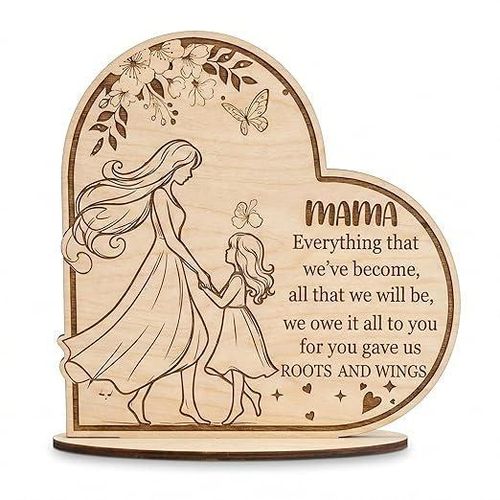 Wooden stand, the perfect Mother's Day gift - a decorative heart-shaped stand with meaningful quotes for mothers, mothers-in-law, and grandmothers. (Roots and Wings)