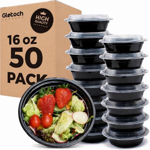 Glotoch Round Reusable Meal Prep Containers with Lids, 16 oz, 50 Pack To Go Food Containers, Microwave, Freezer and Dishwasher Safe, Leak-Resistant, for Salads, Snacks and Portion Control