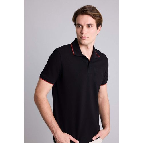 100% Cotton Regular Fit Piqué Polo Black T-Shirt