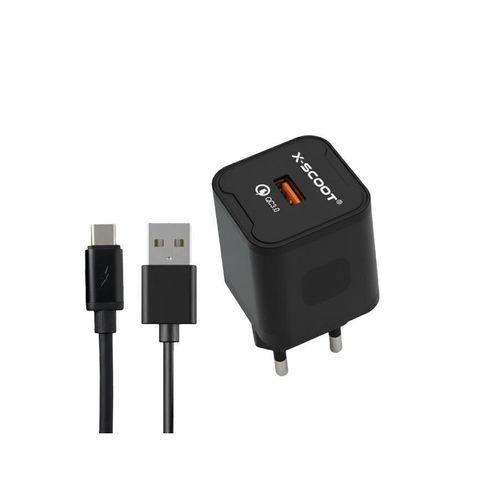 X-SCOOT CH-262 30W Fast Wall Charger with Included 1000mm USB-C Cable, QC 3.0 High-Speed Charging, Safe PC Materials, and Multi-Circuit Protection for Reliable Daily Use
