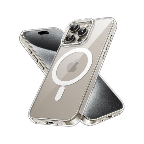 Magnetic Case for iPhone 15 Pro Max 6.7-Inch Compatible with MagSafe Wireless Charging, Shockproof Phone Bumper Cover, Anti-Scratch Clear Back (Clear)