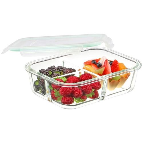 Glass Food Storage Container 3 Compartments 1040ml Airtight