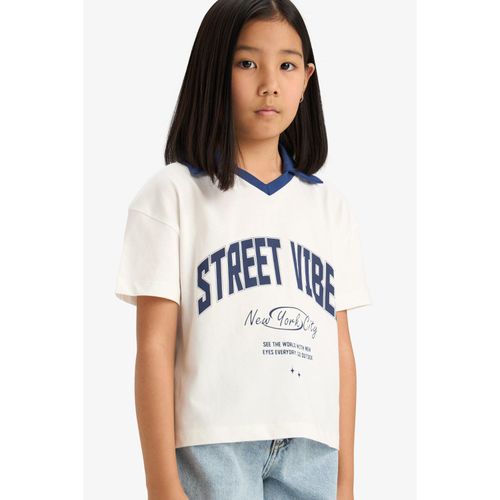 100% Cotton Boxy Fit Polo Neck Printed Short Sleeve T-Shirt Girls'