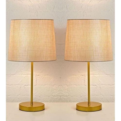 Modern Shaded Table Lamp Bundle – Gold Metal Base with Linen Fabric Shade for Bedroom & Living Room - YL-T-1756