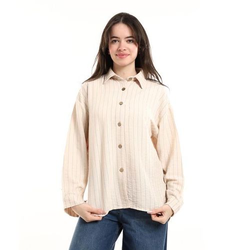 Fine-Striped Linen Shirt - Beige