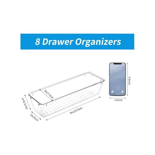8 Pieces Clear Drawer Organizer Set, Closet Storage Box Dividers for Cosmetics, Jewelry, Tools, Bathroom, Office