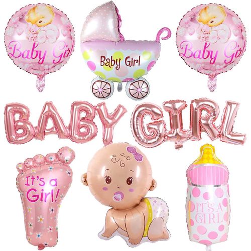 كرات زينة لحفل استقبال المولود الجديد بمناسبة رأس السنة، 10 قطع من زجاجات مايلر روزا مكتوب عليها باللغة الإنجليزية "إنها فتاة"، كرات زينة من الألومنيوم للمنزل والحديقة، لوازم حفلات استقبال المولود الجديد