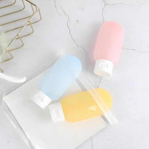 Premium Quality Silicone Travel Bottles Leak Proof Refillable 2 oz (60ml) Each Bottle Perfect for Shampoo, Soap, Cosmetics, with Clear Carry Bag and Labels for Easy Cleaning