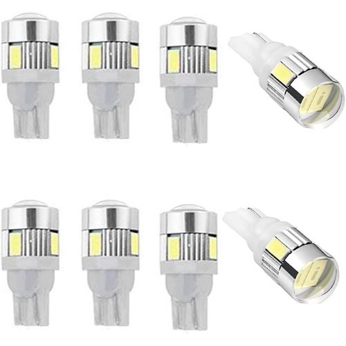 لمبة عدسة LED T10 مع عدسة جهاز عرض LED عالية الطاقة مناسبة لجميع السيارات والدراجات - أبيض 6 LED - 8 قطع