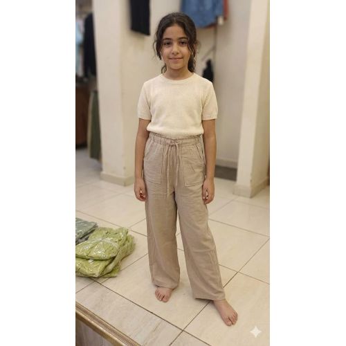 Linen Wide-Leg Kids' Trousers (Beige)