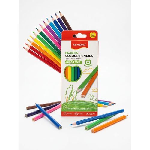 Wood-Free Plastic Colour Pencils Set, 12 Colors