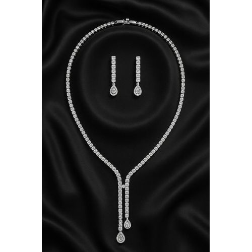 Luxury Zircon Teardrop Jewelry Set Gold Plated - Gold