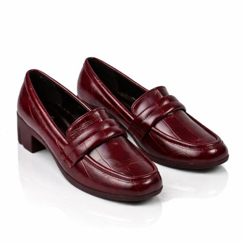 Women's Loafer in Italian Crocodile Leather with a 3 cm Heel-burgundy