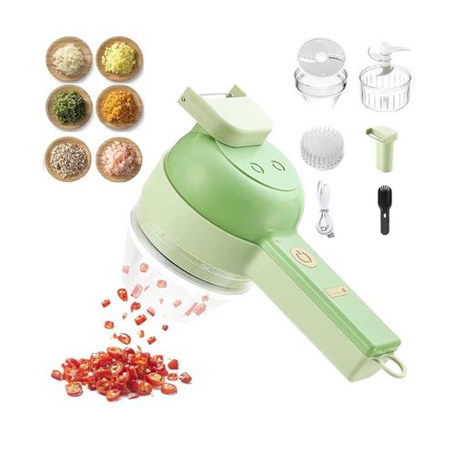 4-in-1 Handheld Electric Vegetable Chopper Set with One-Button Control, Includes Mini Garlic Press and Mini Slicer for Garlic, Onions, and Vegetables
