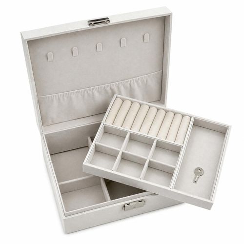 Multi-Compartment Jewelry Storage and Organizer Box – Beige