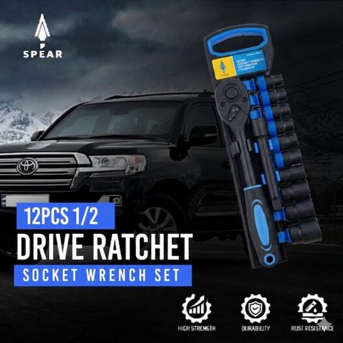 12 Piece 1/2-Inch Square Drive Metric Socket and Ratchet Set - DIY Home Workshop Professional & Car Kit