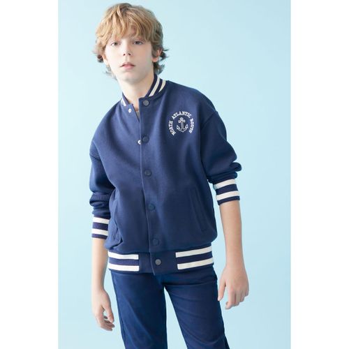 Boy Crew Neck Regular Fit Cardigan - Navy