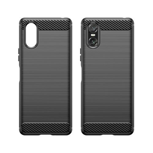 Sony Xperia 10 VI Cover Brushed Carbon Fiber, Shockproof, Thin & Grippy - Rugged Protection - Black