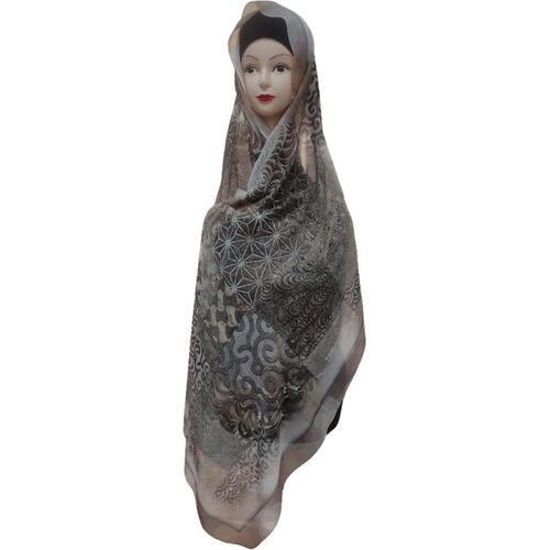 Elegant Women's chiffon digital Hijab with Lace Trim, Islamic Scarf, Embroidered Border Design