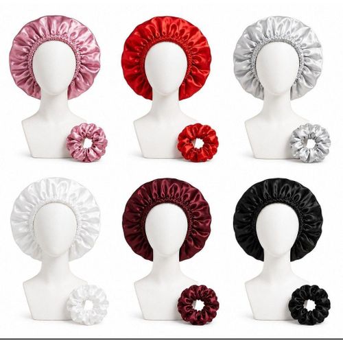 Satin Bonnet and Satin Hair Clip Set: Comfortable Fit, High Quality. Keeps hair smooth and reduces tangling, frizz, and breakage.