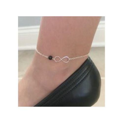Silver Metal Anklet With A Black Infinity Stone