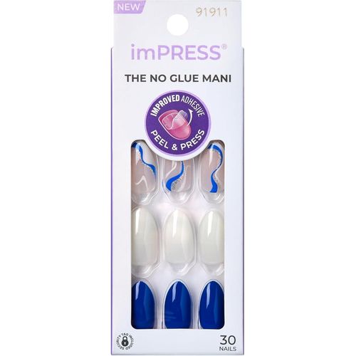 imPRESS The No Glue Mani Press-On Nails – Blue & White Nail Art (30 Nails) FREE SOUL IMM46C