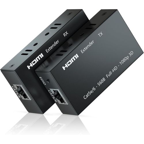 HDMI Extender, 1080P Transmitter and Receiver Up to 60 Meters (196ft), Ethernet Sender Repeater Over Single Cat5e/Cat6/Cat7 Cable, HDMI to RJ45 Converter
